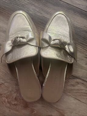 Ann Taylor Gold Knot-Detail Backless Mules
